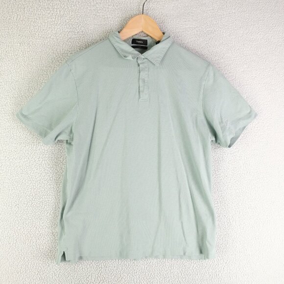 Theory Polo Womens Large Green Shirt Slim Fit Preppy Golf Lightweight Stretch - Picture 1 of 8